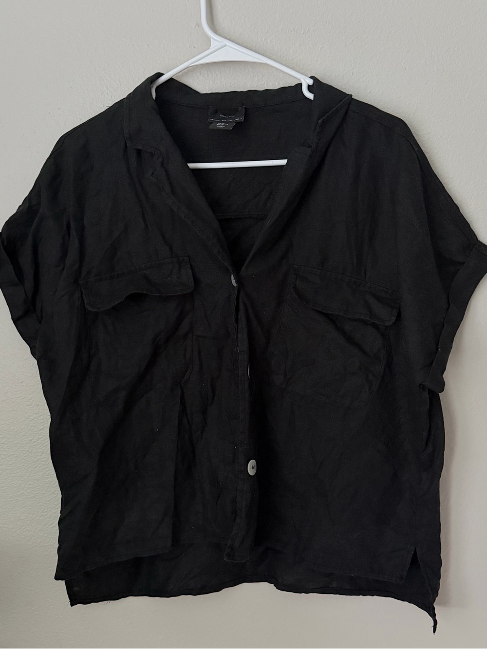 Tahari Linen Boxy Black Button-Front Women's Top XL Minimalist Quiet Luxury